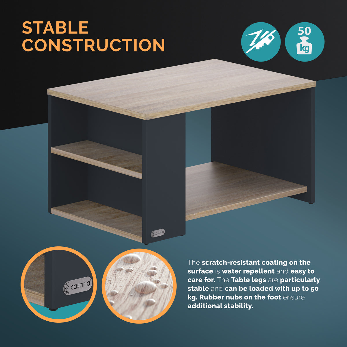Tavolino Santa Cruz legno/grigio 90x60x50cm
