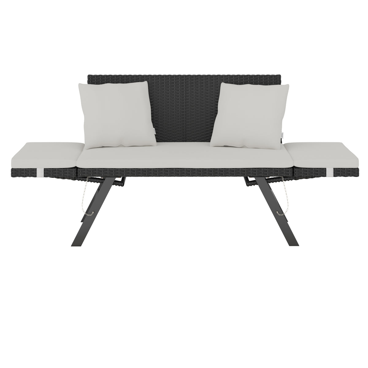 Panca da giardino polyrattan nero/crema 176x56x81cm