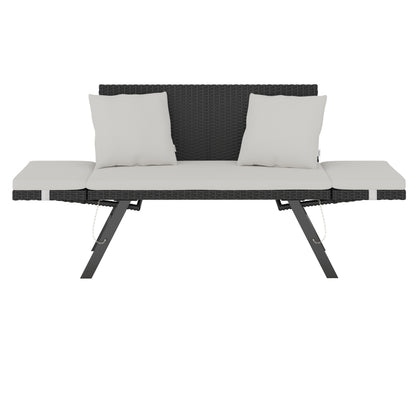 Panca da giardino polyrattan nero/crema 176x56x81cm
