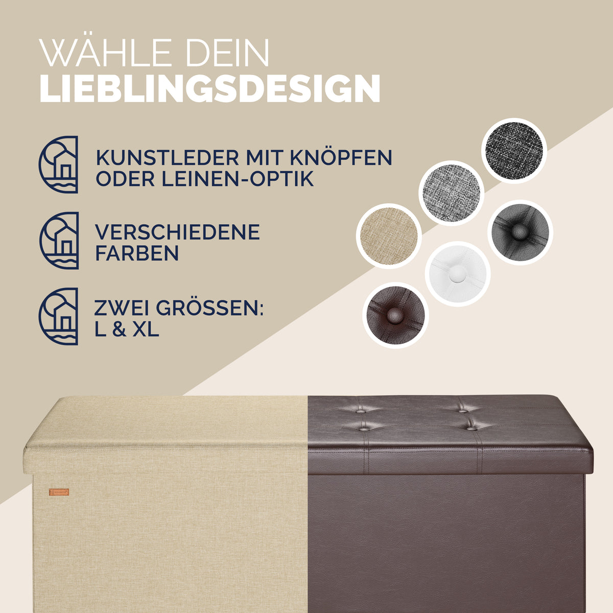 Panca Beige 115x38x38cm MDF pieghevole