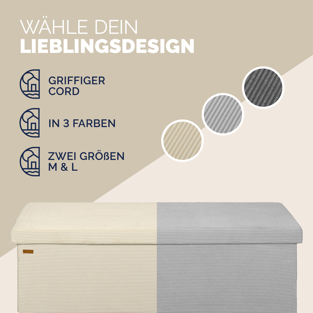 Panchina Beige Corda 114x38x38cm MDF pieghevole