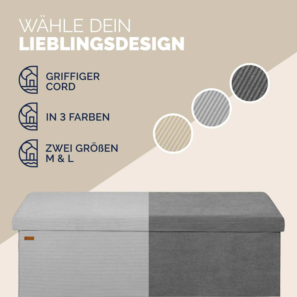 Panchina corda grigia 114x38x38cm MDF pieghevole