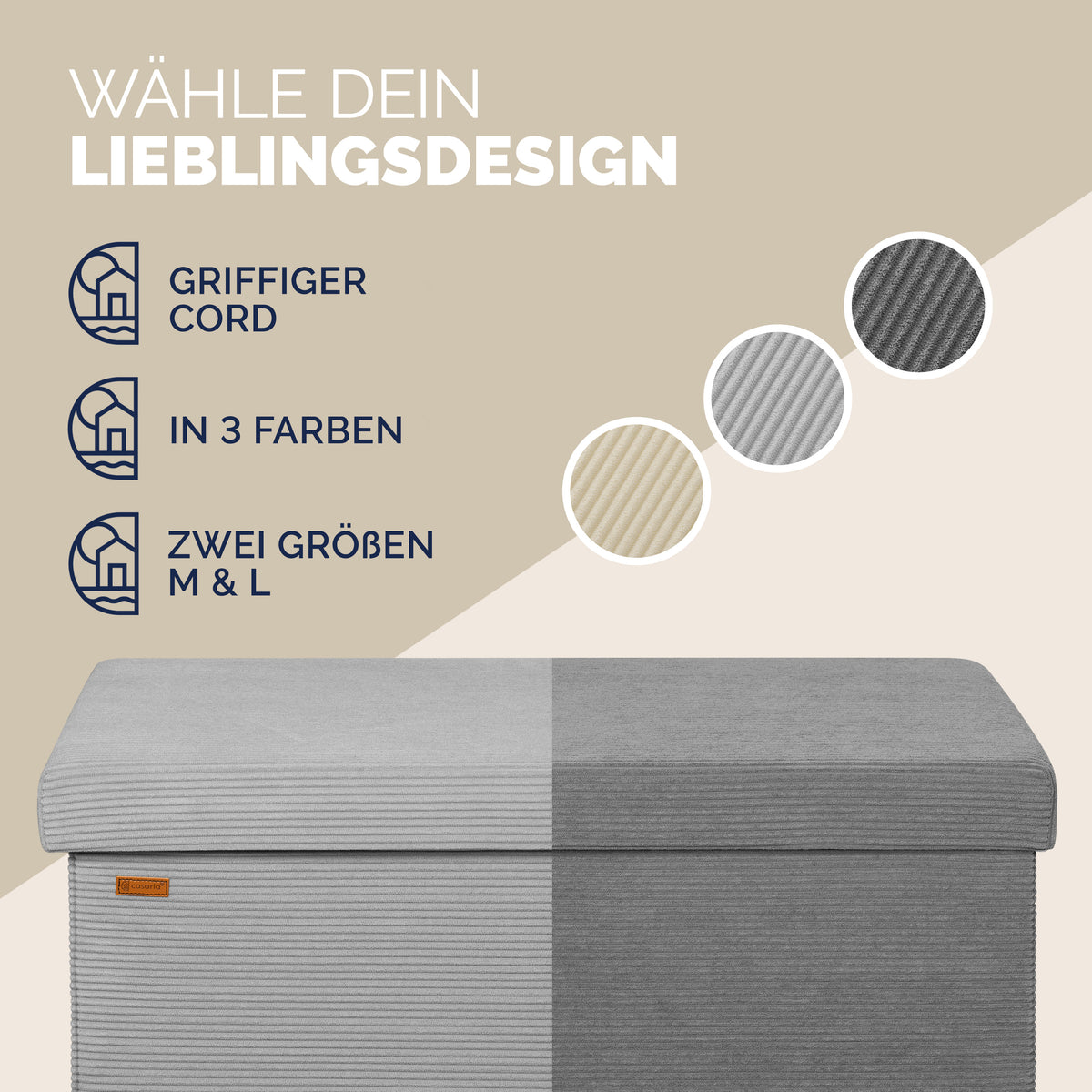 Panchina corda grigia 76x38x38cm MDF pieghevole