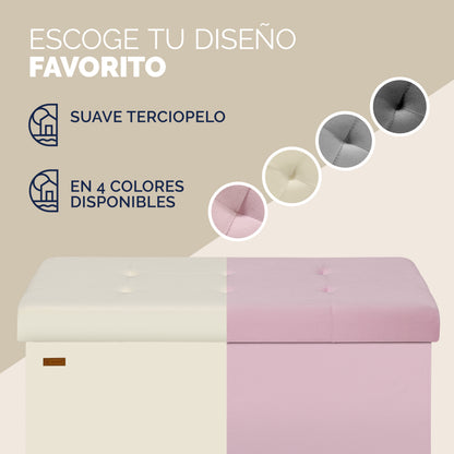 Panca in velluto beige 76x38x42cm pieghevole con spazio di archiviazione