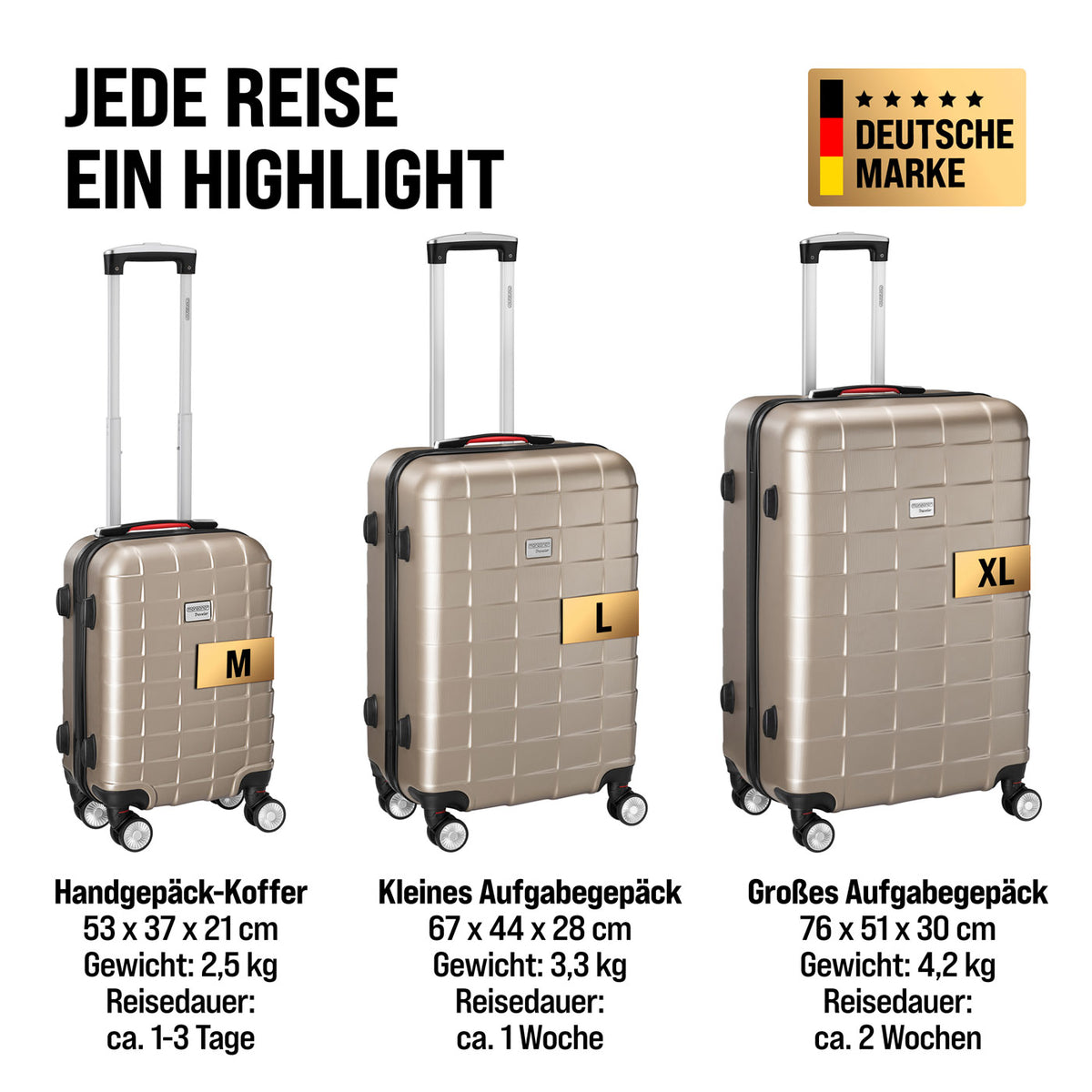 Set di valigie rigide Exopack 3 pezzi champagne Accessori in ABS