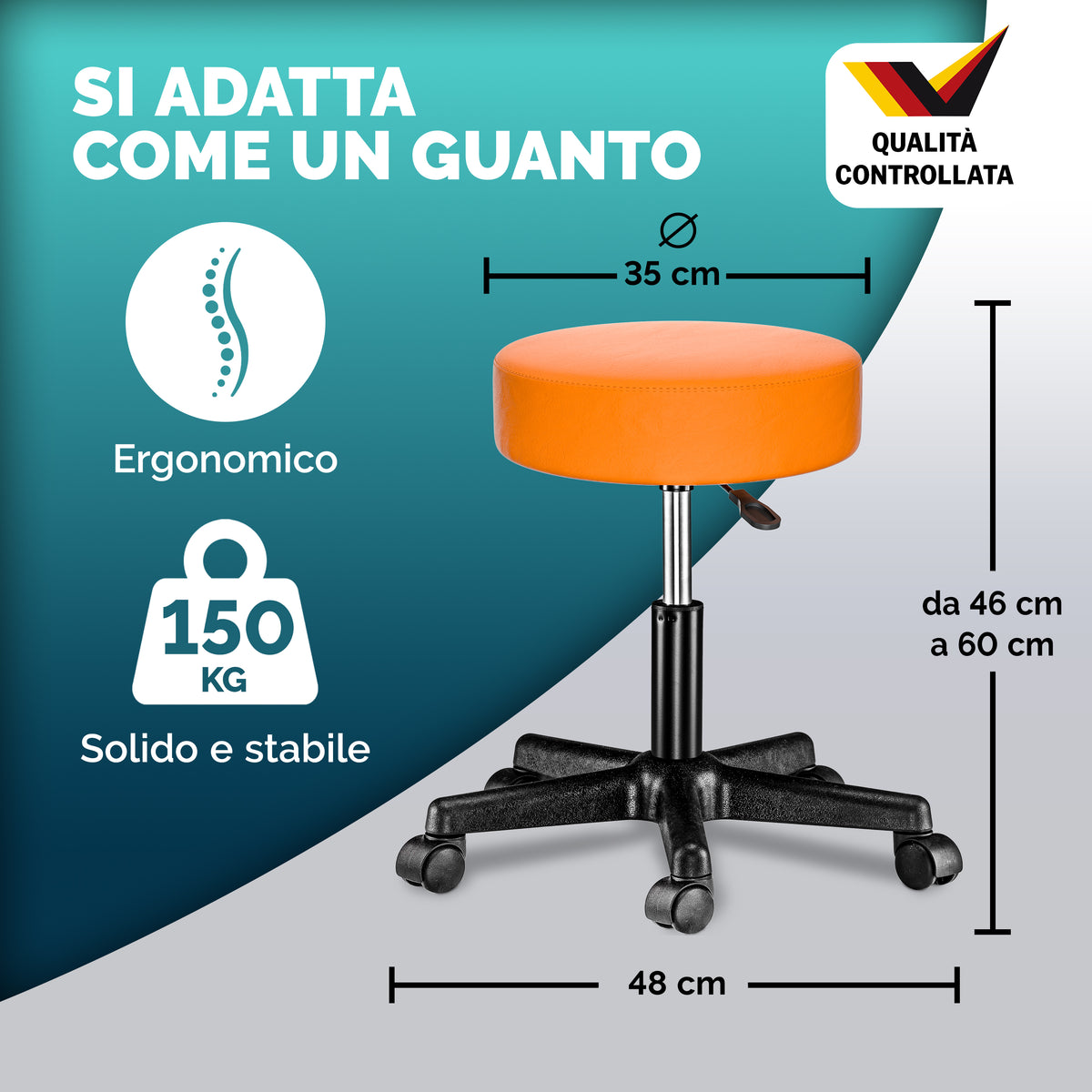 2x Sgabello girevole arancione altezza regolabile