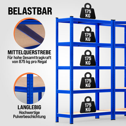Set di 3 scaffali angolari e per carichi pesanti blu da 875 kg l'uno