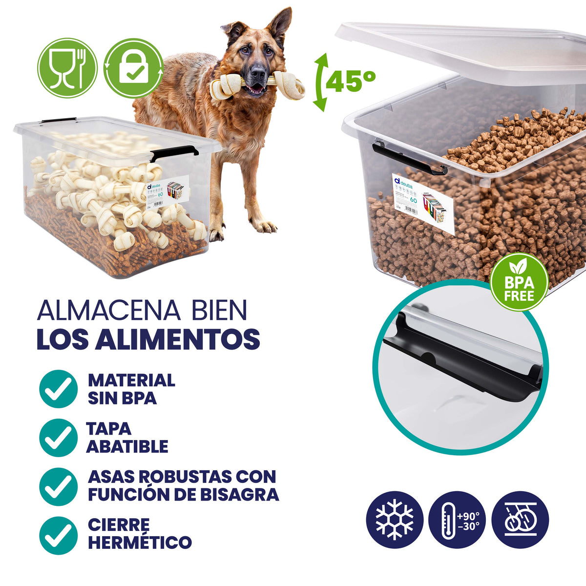 Set di 6 scatole portaoggetti trasparenti 60x40x35cm 60L