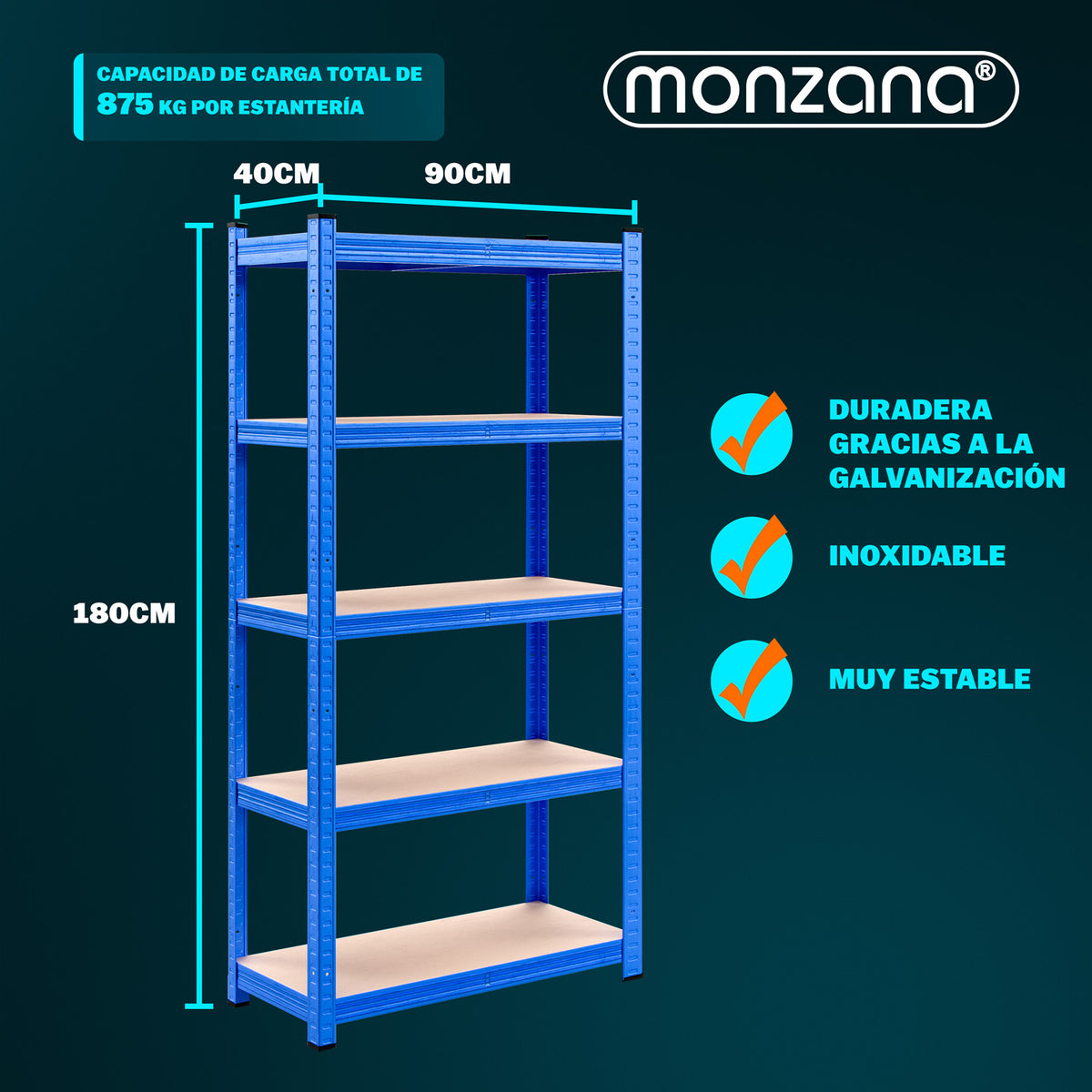 Scaffale alta portata 875kg metallo blu 180x90x40cm