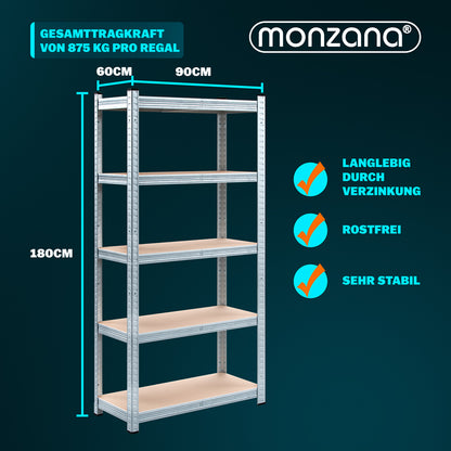 Scaffale alta portata 875kg metallo 180x90x60cm