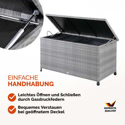 Polyrattan Cushion Box Grigio 117x53x60cm con Ruote