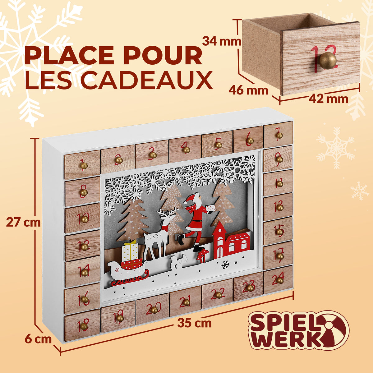 Calendario dell'avvento LED Babbo Natale legno riutilizzabile