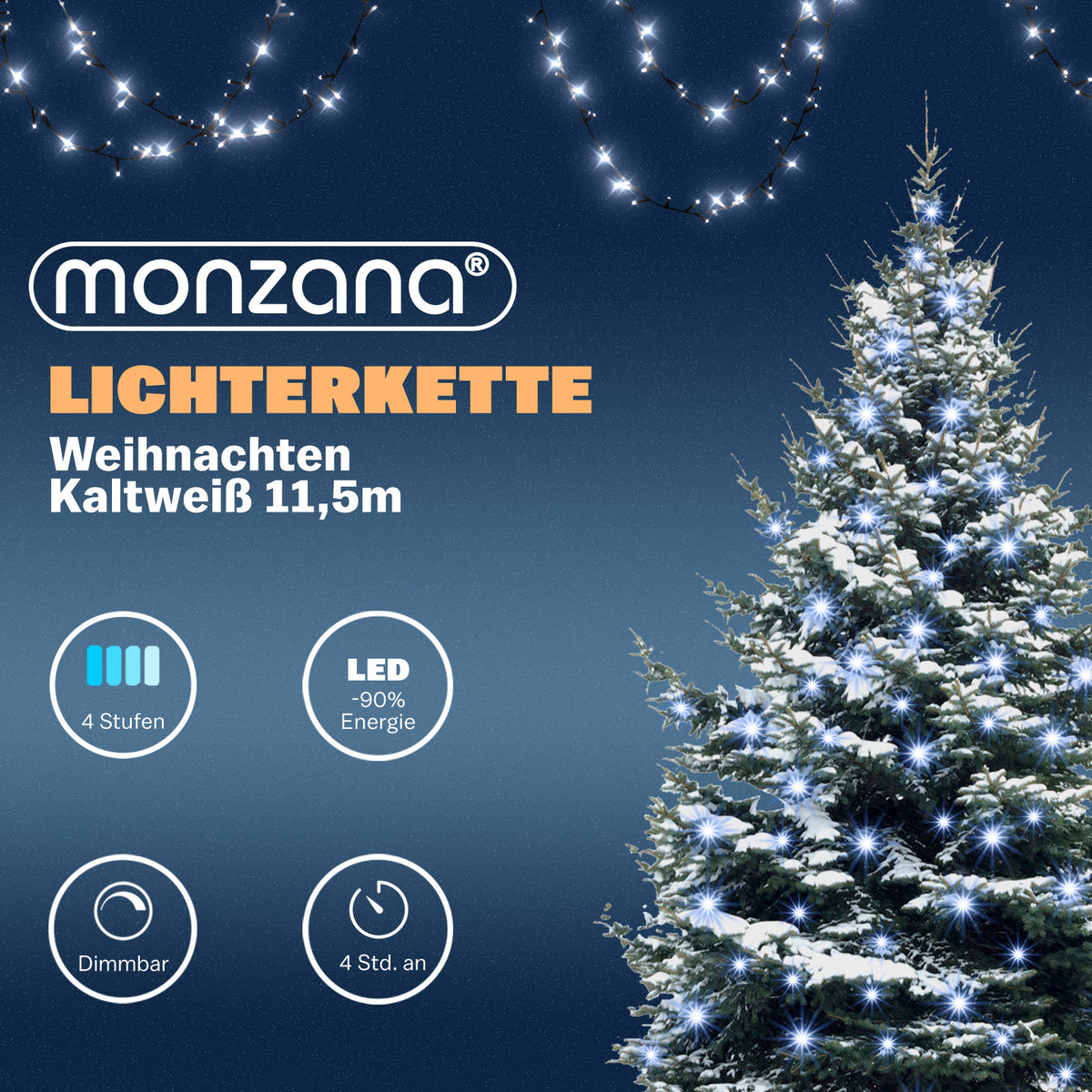 Luci di Natale bianco freddo 11,5m con timer