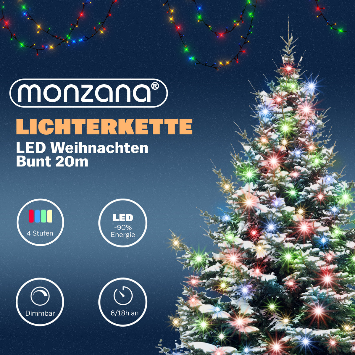 Catena di luci Natale 200 LED colorato 20m telecomando