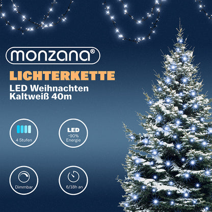 Catena di luci Natale 400 LED bianco freddo 40m telecomando