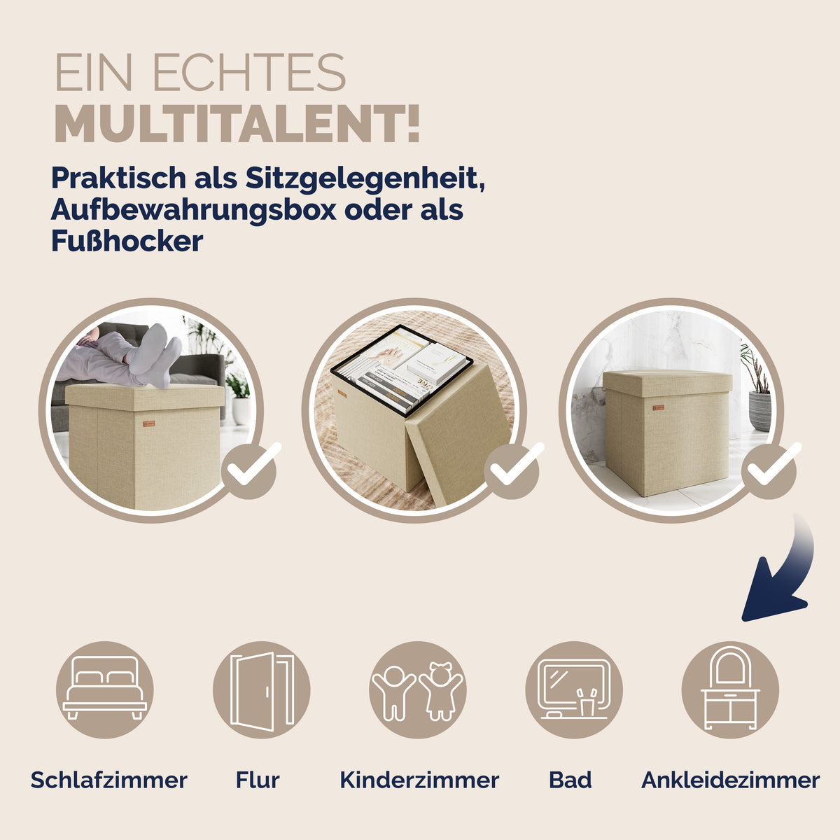 Sgabello Beige 38x38x38cm pieghevole