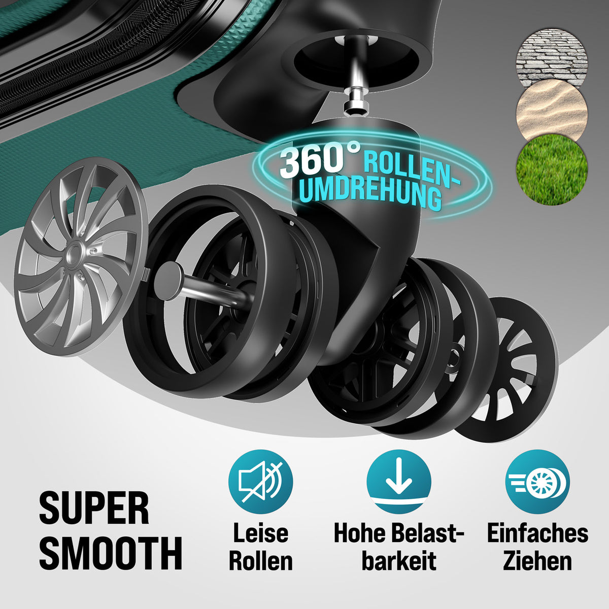 Set di valigie rigide 4 pezzi Baseline, accessori verdi in ABS