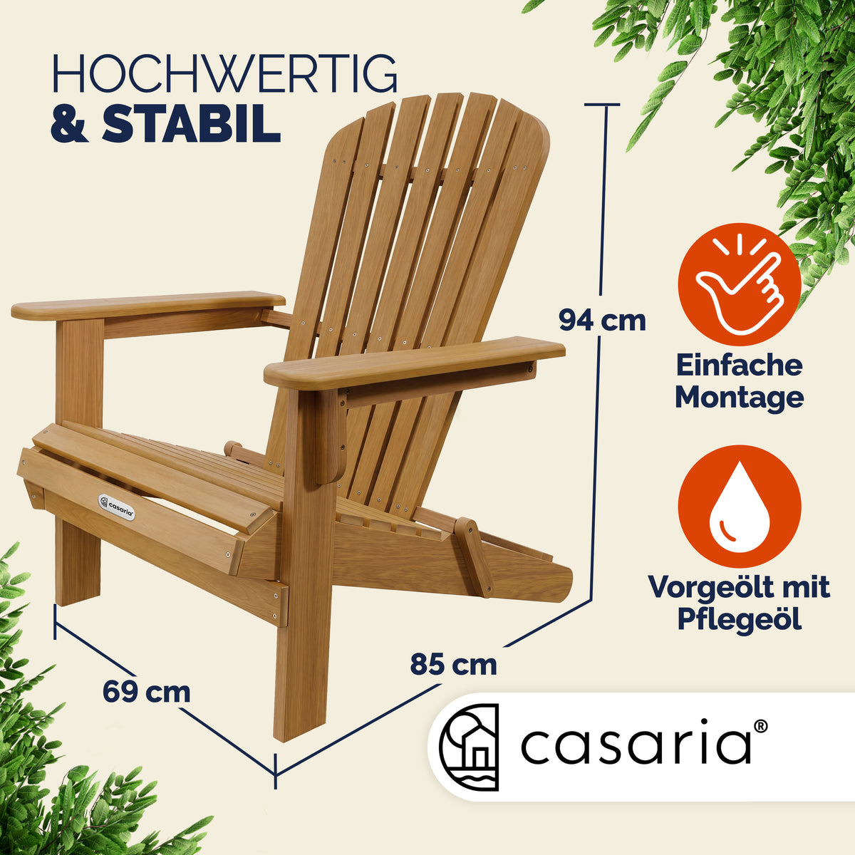 Set 2x sedia prendisole Adirondack acacia pieghevole