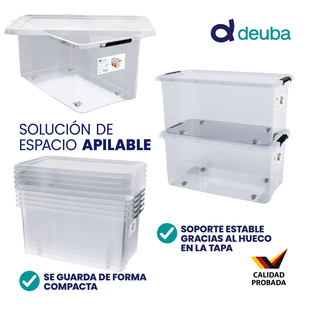 Set di 6 scatole portaoggetti trasparenti 60x40x35cm 60L