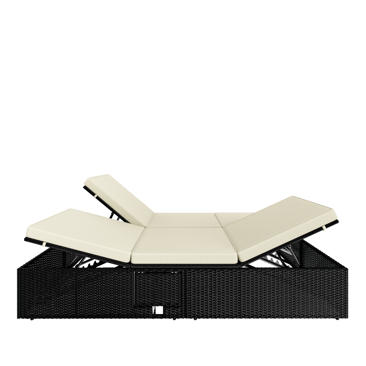 Lettino prendisole in polyrattan nero/crema 200x115x33cm