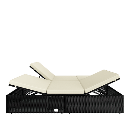 Lettino prendisole in polyrattan nero/crema 200x115x33cm