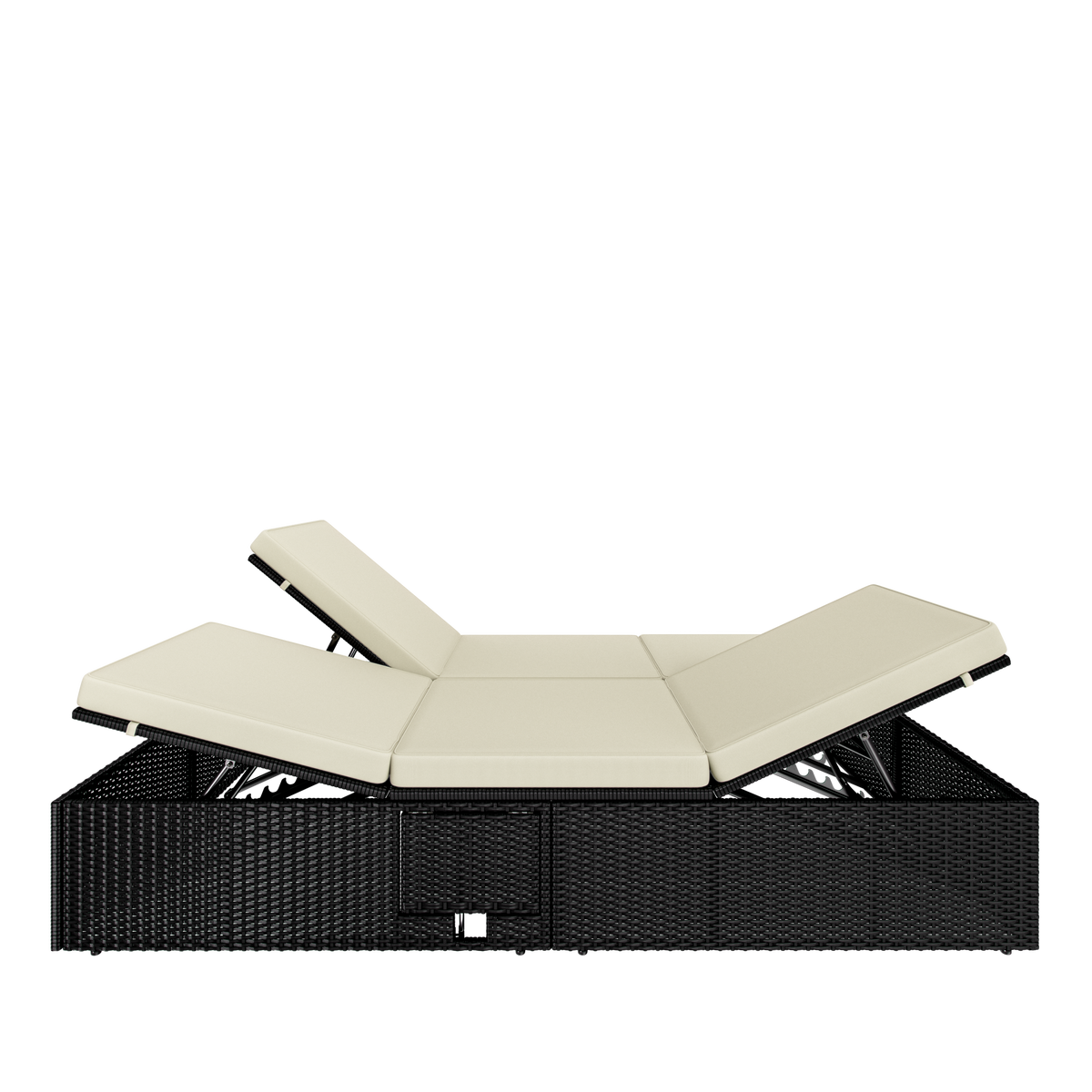 Lettino in polyrattan nero/crema 200x160x33cm