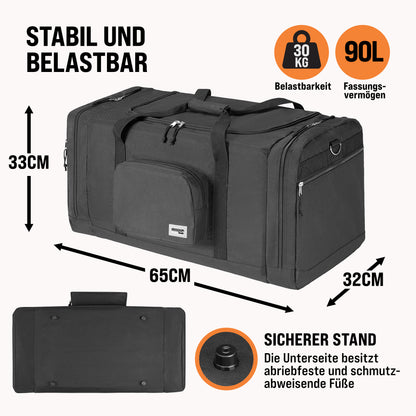 Borsone da palestra nero 90l 70x35x35cm