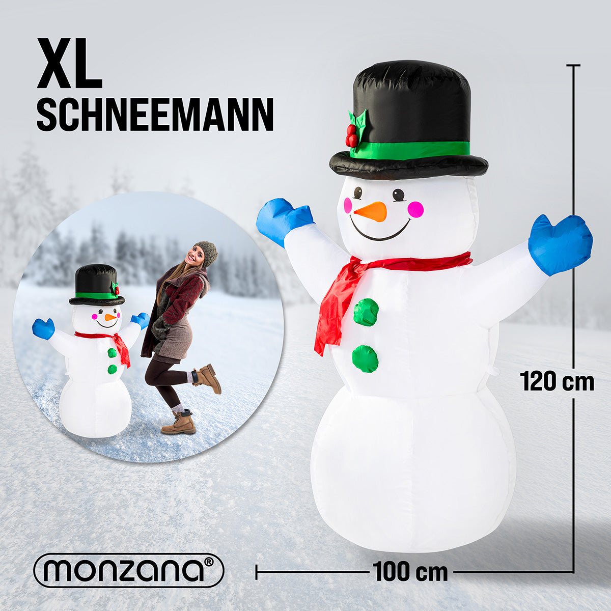 Gonfiabile pupazzo di neve XL con luci 120cm