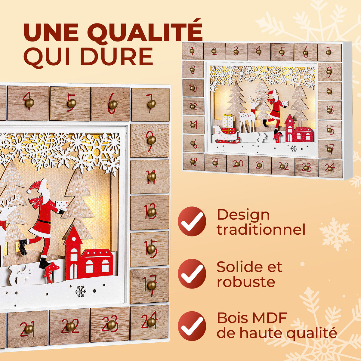 Calendario dell'avvento LED Babbo Natale legno riutilizzabile