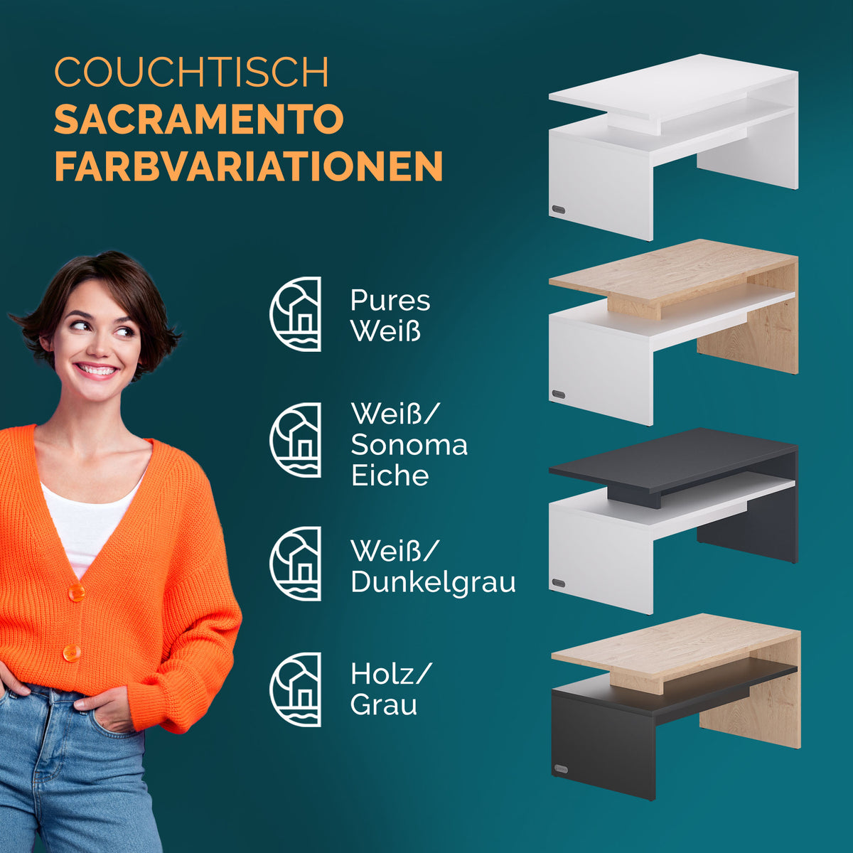 Tavolino Sacramento bianco/nero 95x55x50cm
