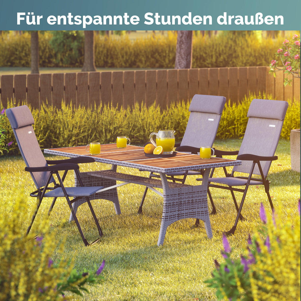 Sedie da giardino pieghevoli set da 4 grigio-melange