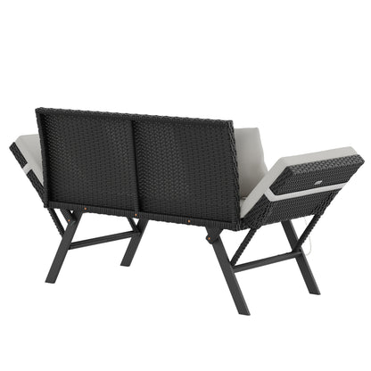 Panca da giardino polyrattan nero/crema 176x56x81cm