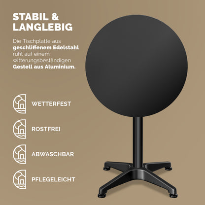 Tavolo alto in alluminio Set di 2 Nero Ø60cm pieghevole, regolabile in altezza