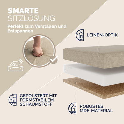 Panca Beige 115x38x38cm MDF pieghevole