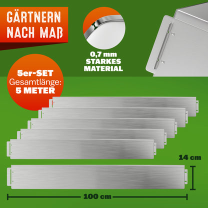 Set di 5 bordi per letto in metallo argentato 5mx14cm