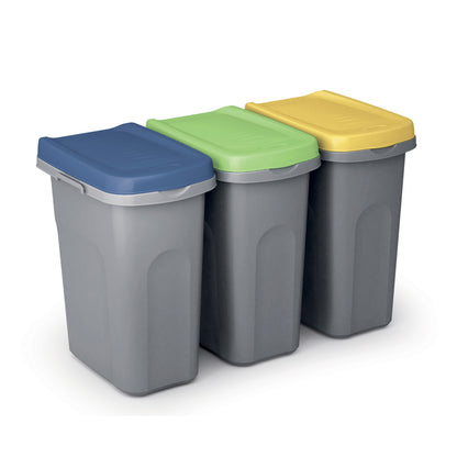 Cestino per rifiuti in plastica grigio/blu 25L