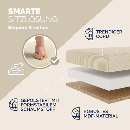 Panchina Beige Corda 114x38x38cm MDF pieghevole