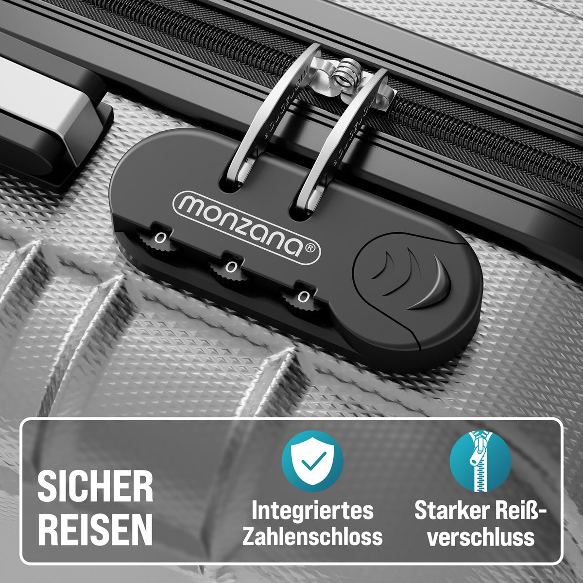 Set di valigie rigide Baseline 4 pezzi, accessori in ABS argento