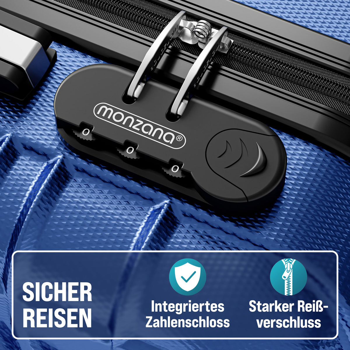 Set di valigie rigide 4 pezzi Baseline, accessori in ABS blu
