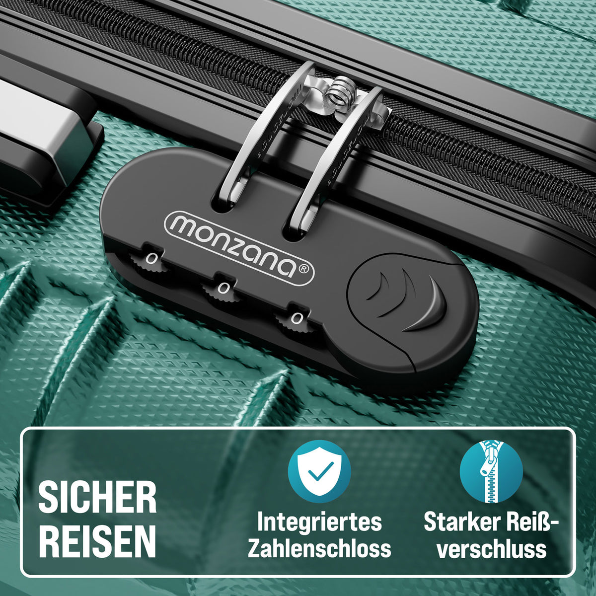 Set di valigie rigide 4 pezzi Baseline, accessori verdi in ABS