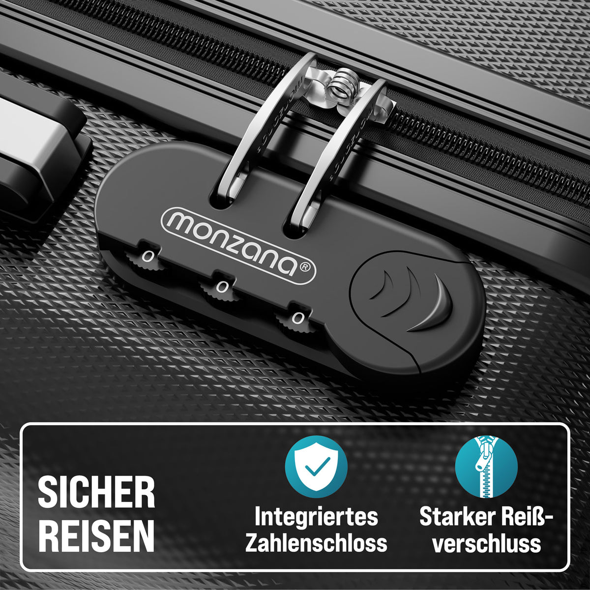 Set di valigie rigide 3 pezzi Baseline, accessori in ABS nero