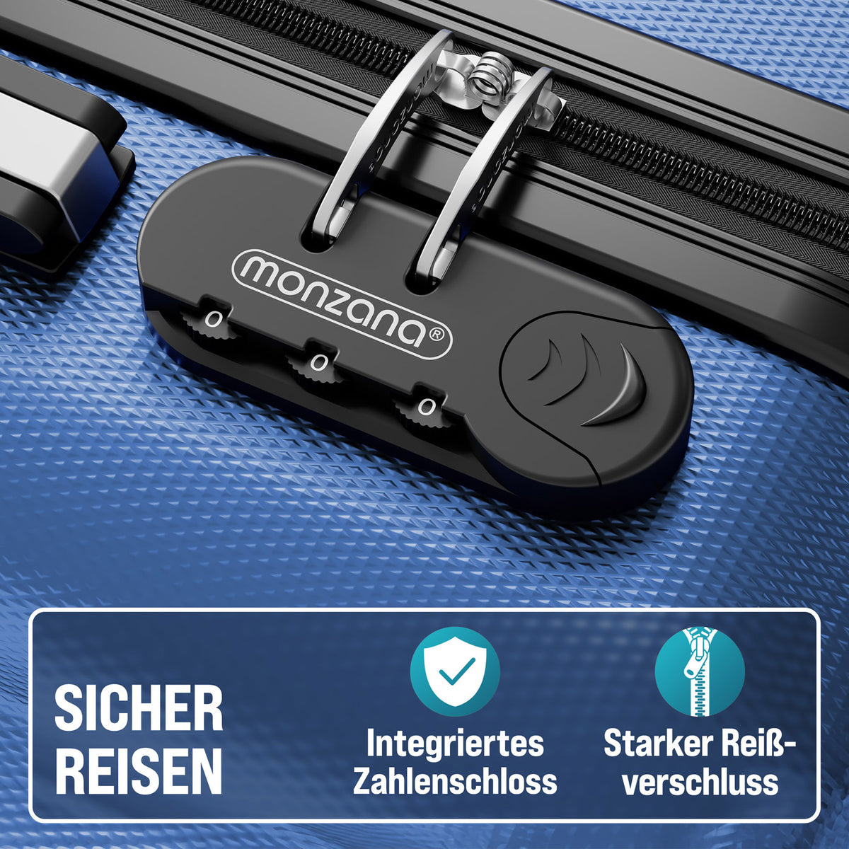 Set di valigie rigide 3 pezzi Baseline, accessori in ABS blu