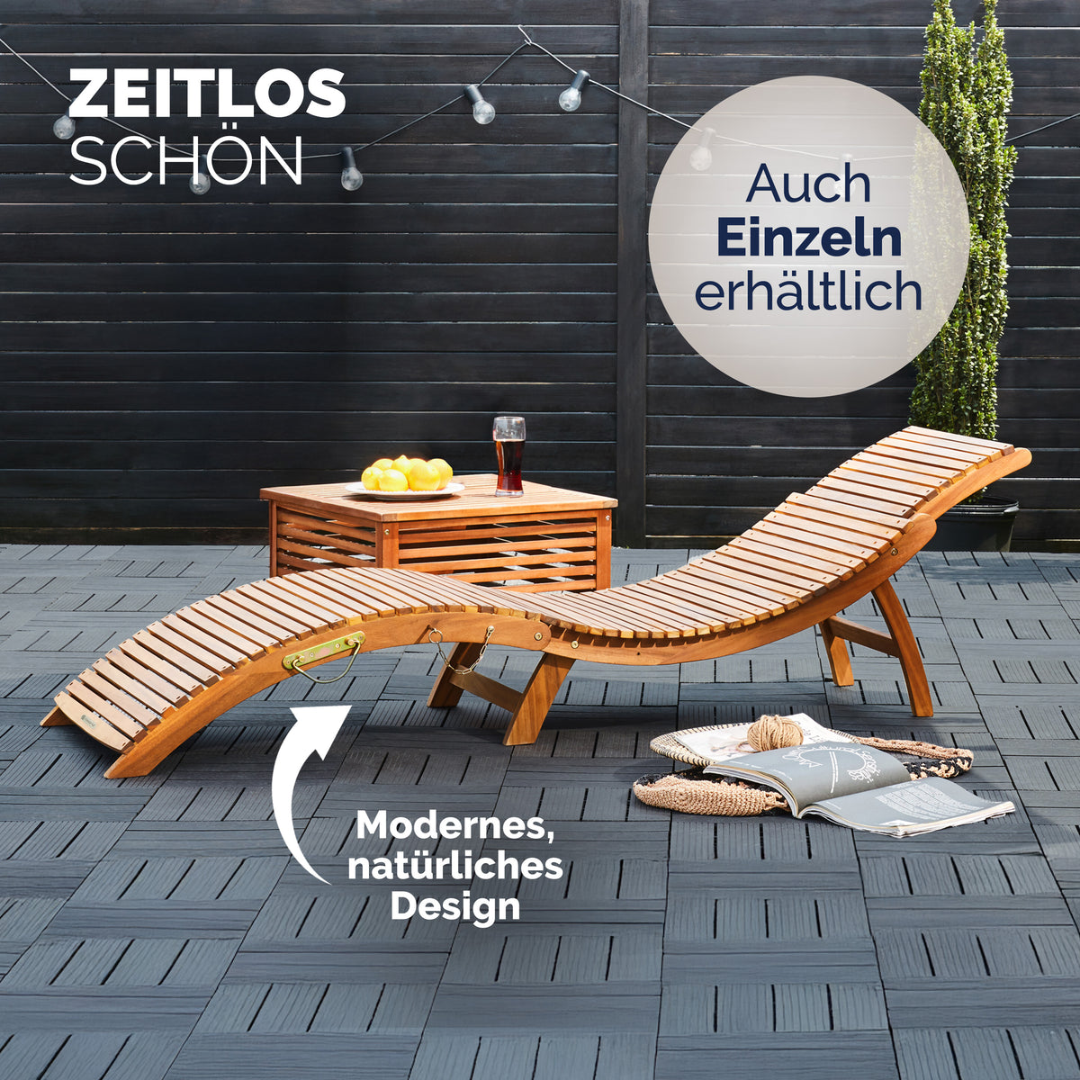 Set 2x Lettino pieghevole legno di acacia Certificato FSC®
