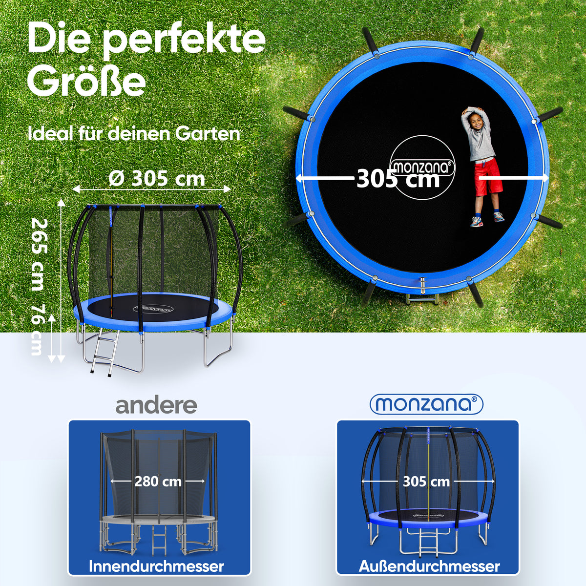 Trampolino Elastico Ø305cm con rete di sicurezza TÜV GS