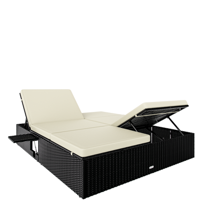 Lettino in polyrattan nero/crema 200x160x33cm
