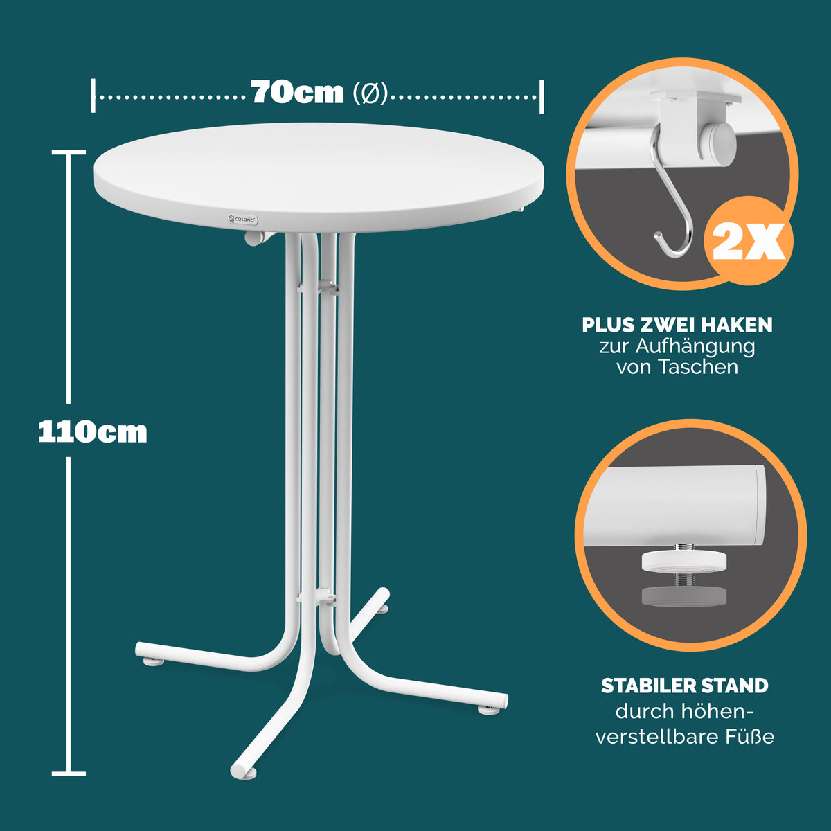 Tavolo bar bianco 110x70cm + copritavolo bar bianco Ø70cm