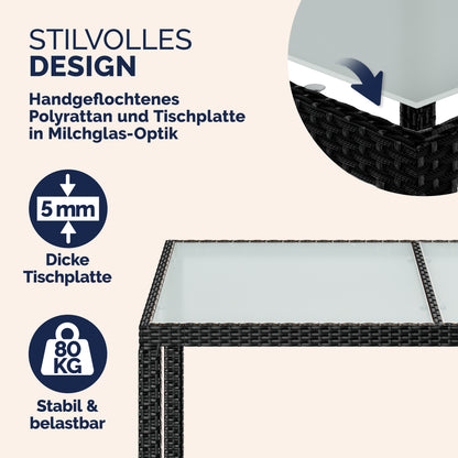 Tavolo da giardino in polyrattan nero 150x90x75cm vetro