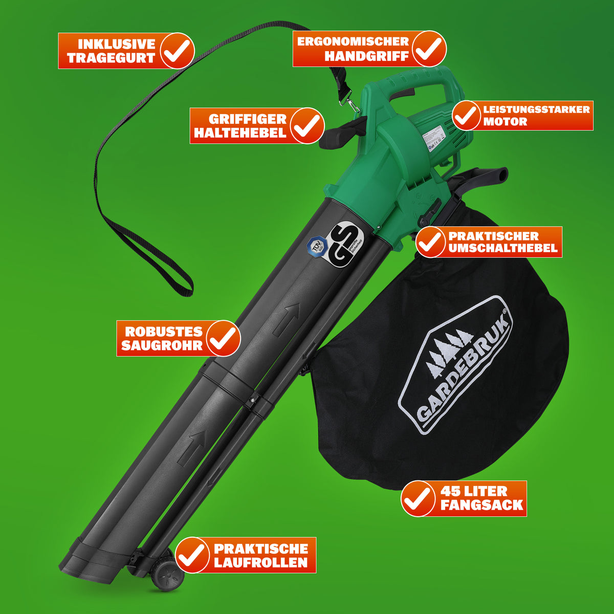 Soffiatore elettrico 45L 3000W tracolla e sacchetto
