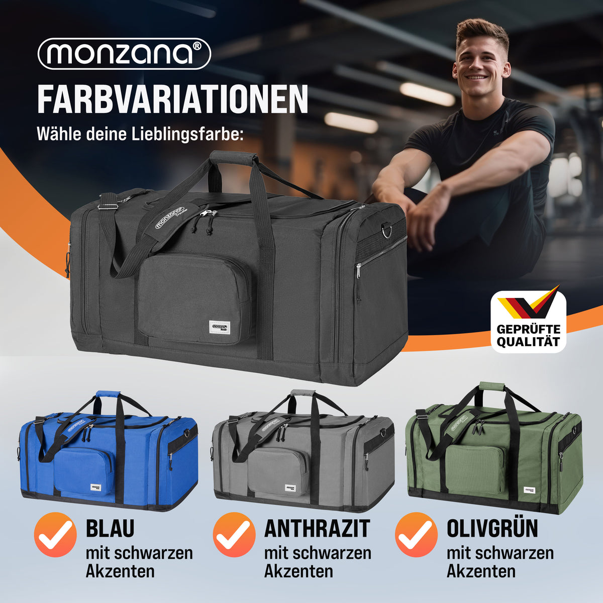 Borsone da palestra nero 90l 70x35x35cm