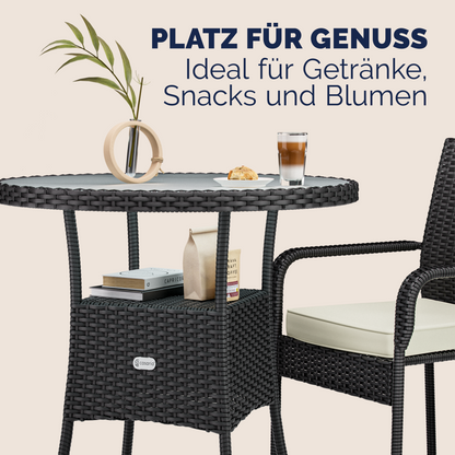 Tavolino da giardino rotondo nero polyrattan Ø60cm